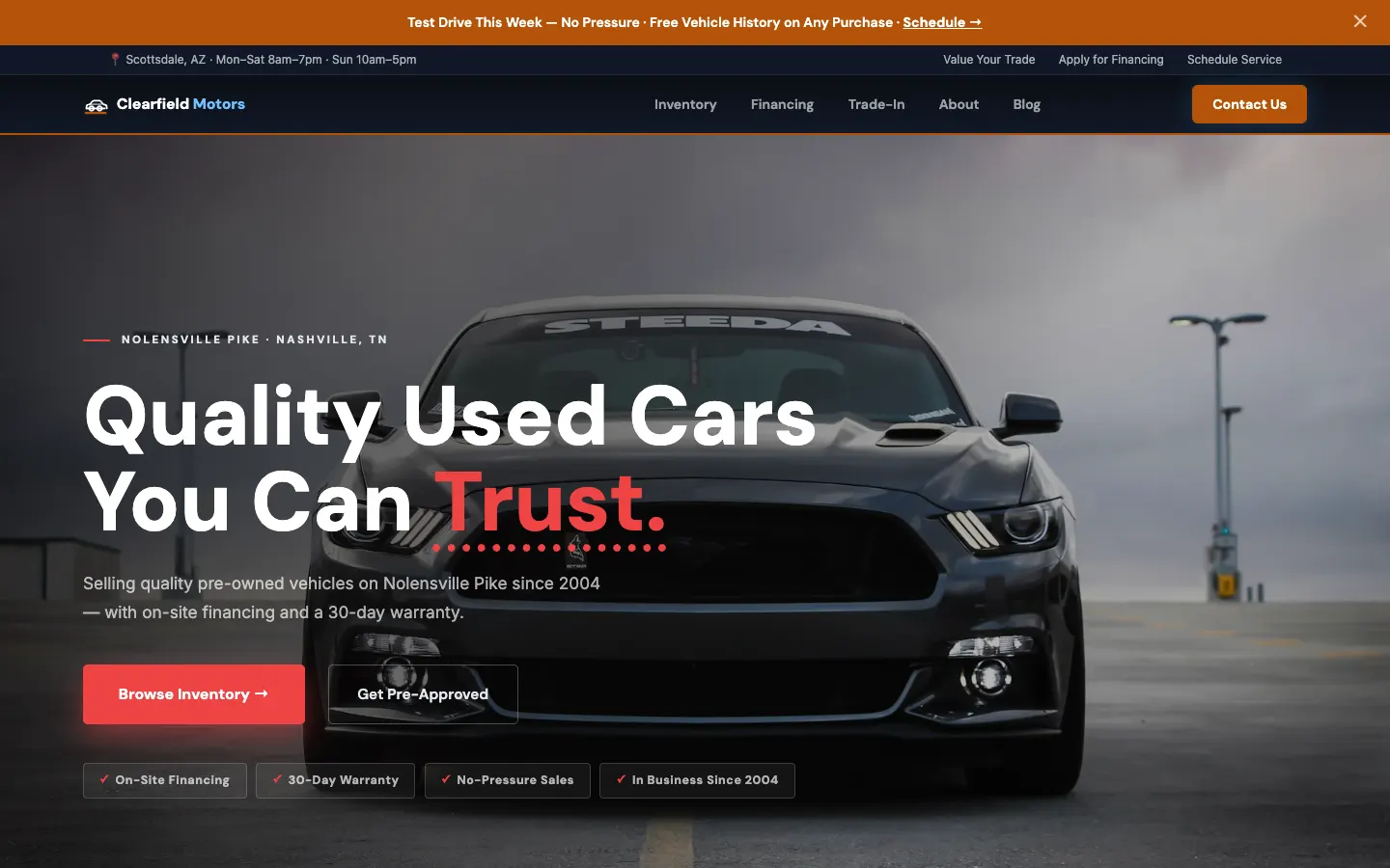 Clearfield Motors website